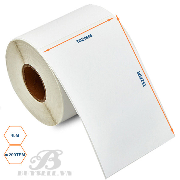 Cuộn tem nhãn giấy in nhiệt 1 tem 102x152mm, 50m