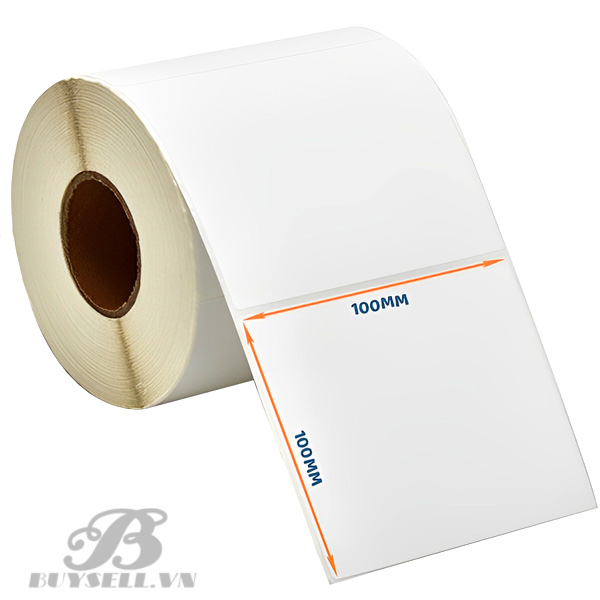 Giấy decal 1 tem 100x100mm (tem vuông), khổ 104mm, dài 50m