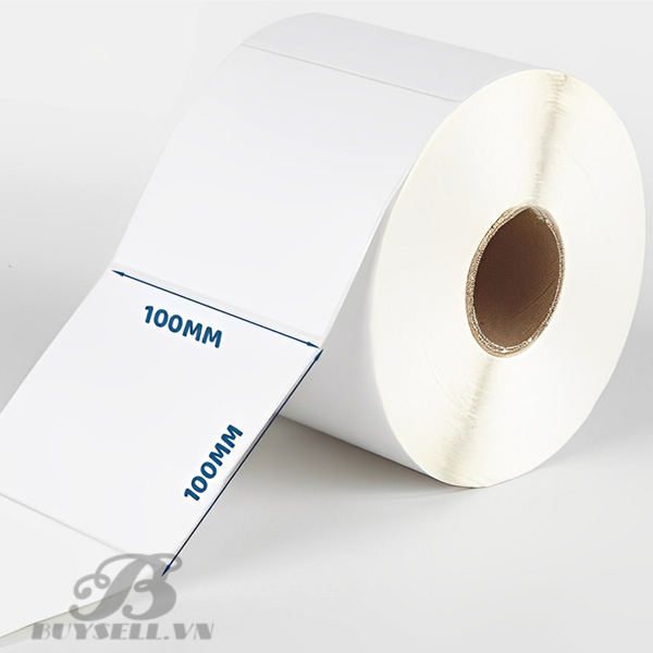 Giấy decal 1 tem 100x100mm (tem vuông), khổ 104mm, dài 50m