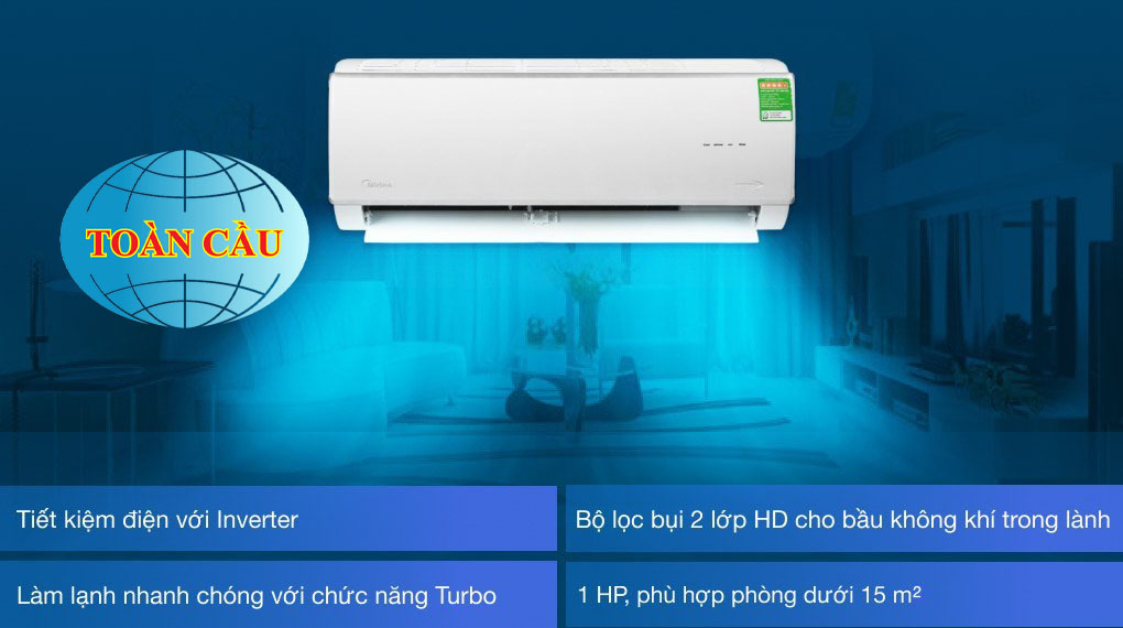 Máy lạnh Midea Inverter 1 HP MSAFA-10CRDN8