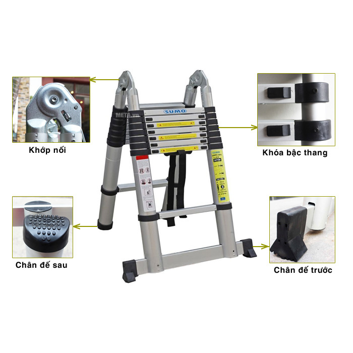 Thang nhôm rút gọn (chữ A) Sumo ADT808B (5m)